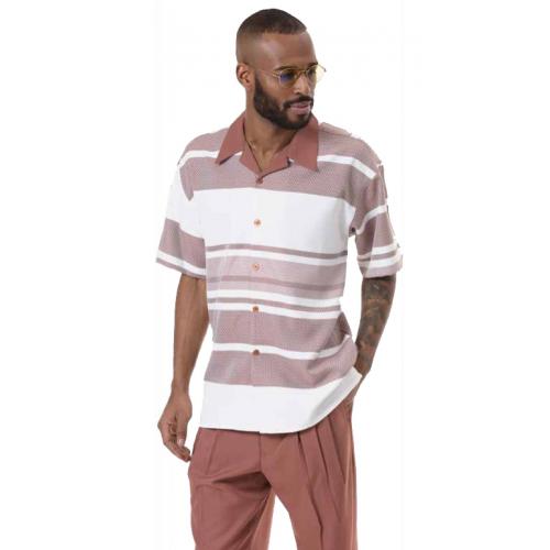 Montique Cinnamon / White Horizontal Striped / Woven Short Sleeve Outfit 1933
