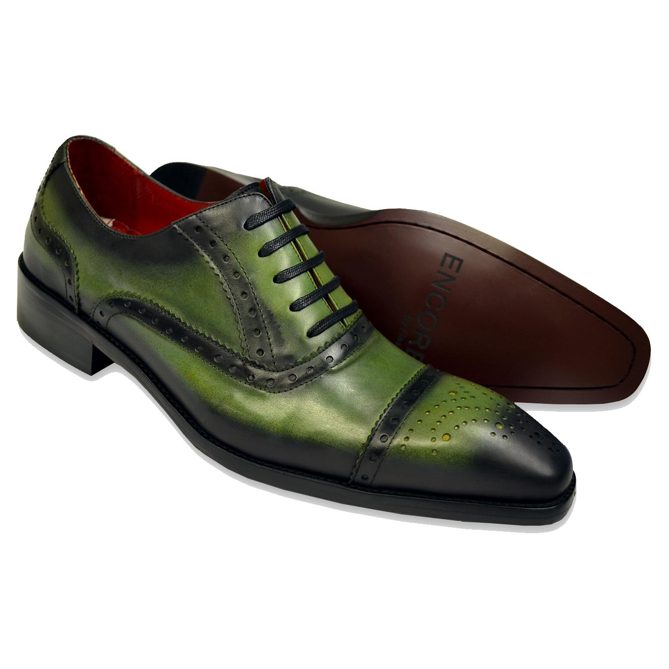 Fiesso Green Burnished Genuine Calfskin Leather Cap Toe Oxford Shoes ...