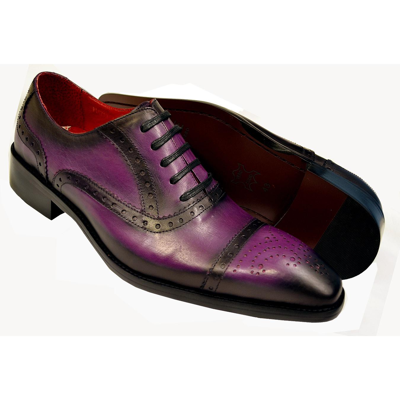Fiesso Purple Burnished Genuine Calfskin Leather Cap Toe Oxford Shoes ...