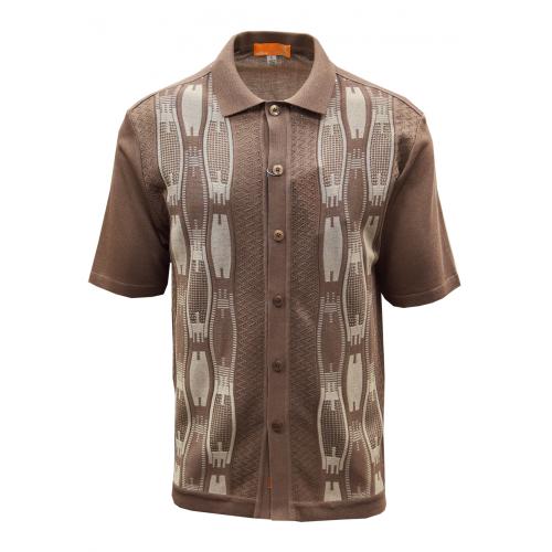 Silversilk Taupe / Beige Button Up Knitted Short Sleeve Shirt 6320