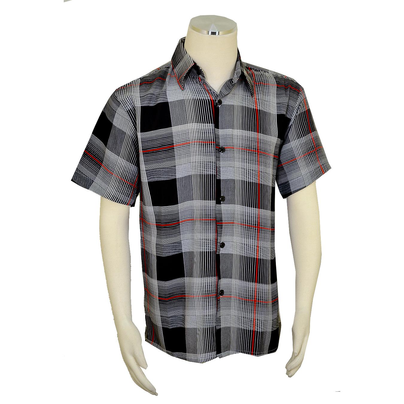 Pronti Black / White / Red Plaid Casual Short Sleeve Shirt S63711 - $49 ...