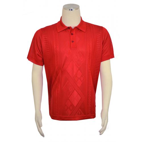 Pronti Red Knitted Microfiber Casual Short Sleeve Polo Shirt K6413