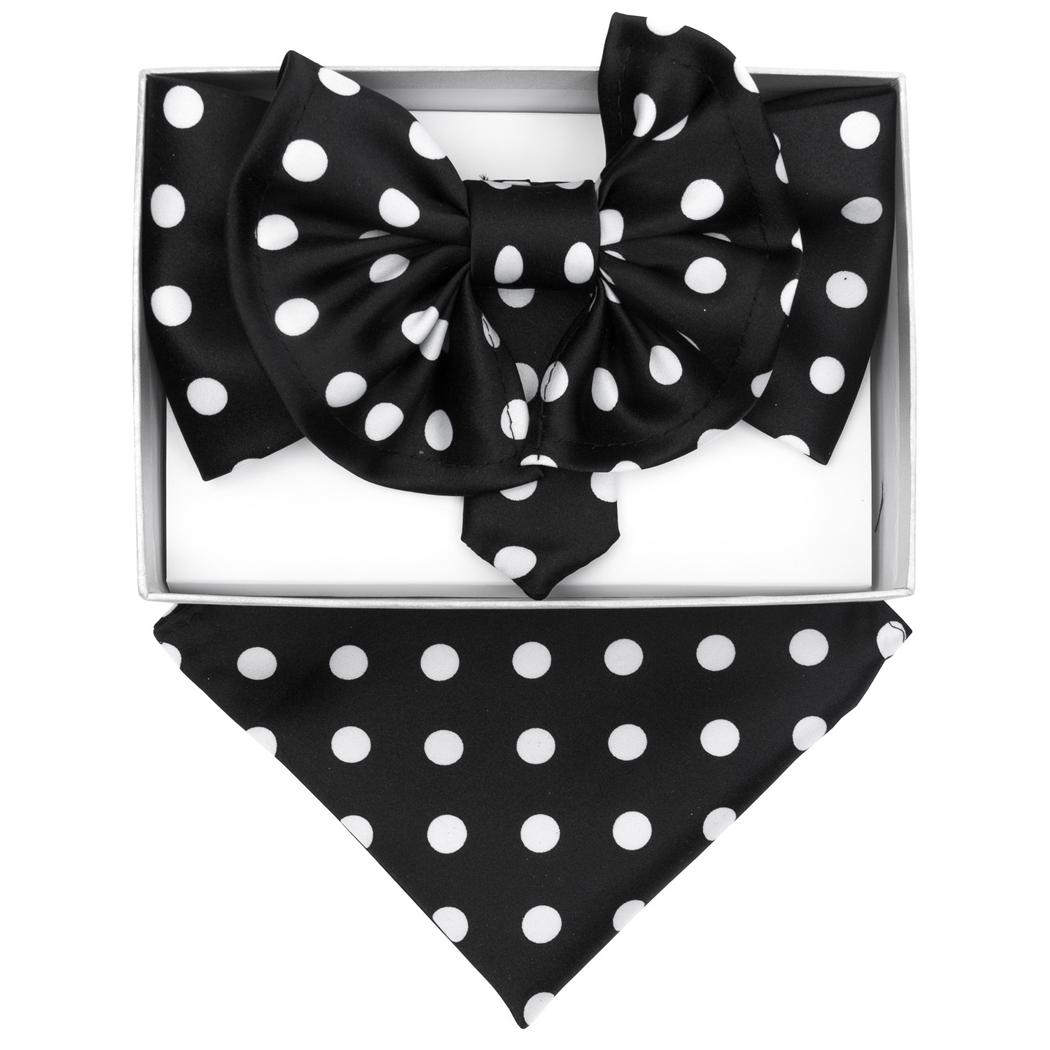 Vittorio Vico Black / White Polka Dot Double Layered Silk Bow Tie ...