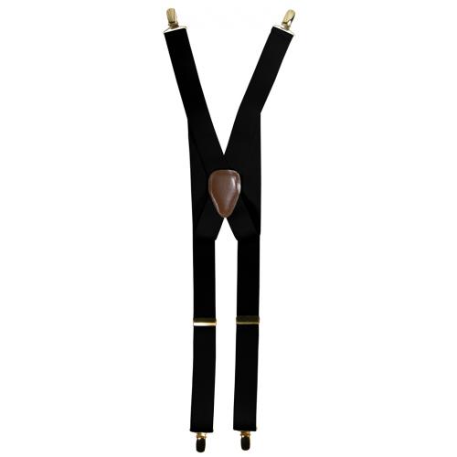 Classico Italiano Solid Black With Gold Plated Clip End Suspenders Clip0008