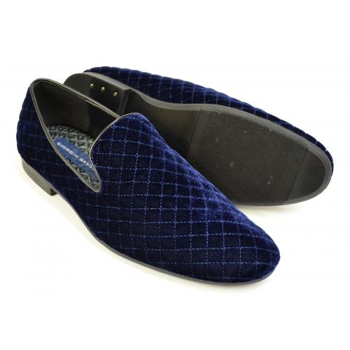 Giorgio Brutini "Chatwal" Navy Blue Diamond Stitched Velvet Slip On Loafer Shoes 176273