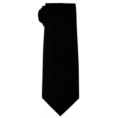 Vittorio Farina VF003 Solid Black Satin Necktie / Hanky Set