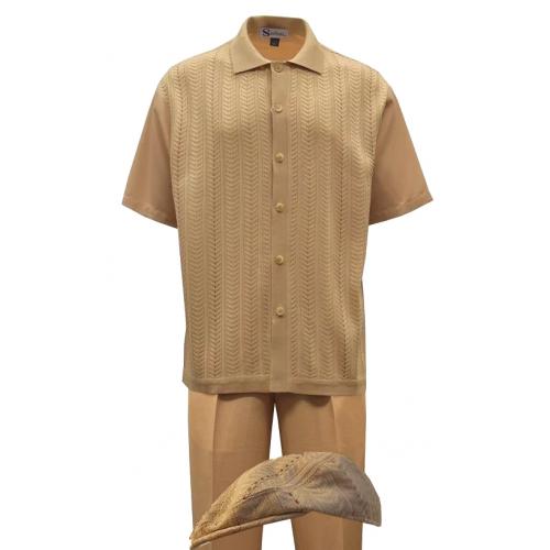 Silversilk Desert Sand / Rust Cotton Blend Short Sleeve Knitted Outfit / Ivy Cap 6346