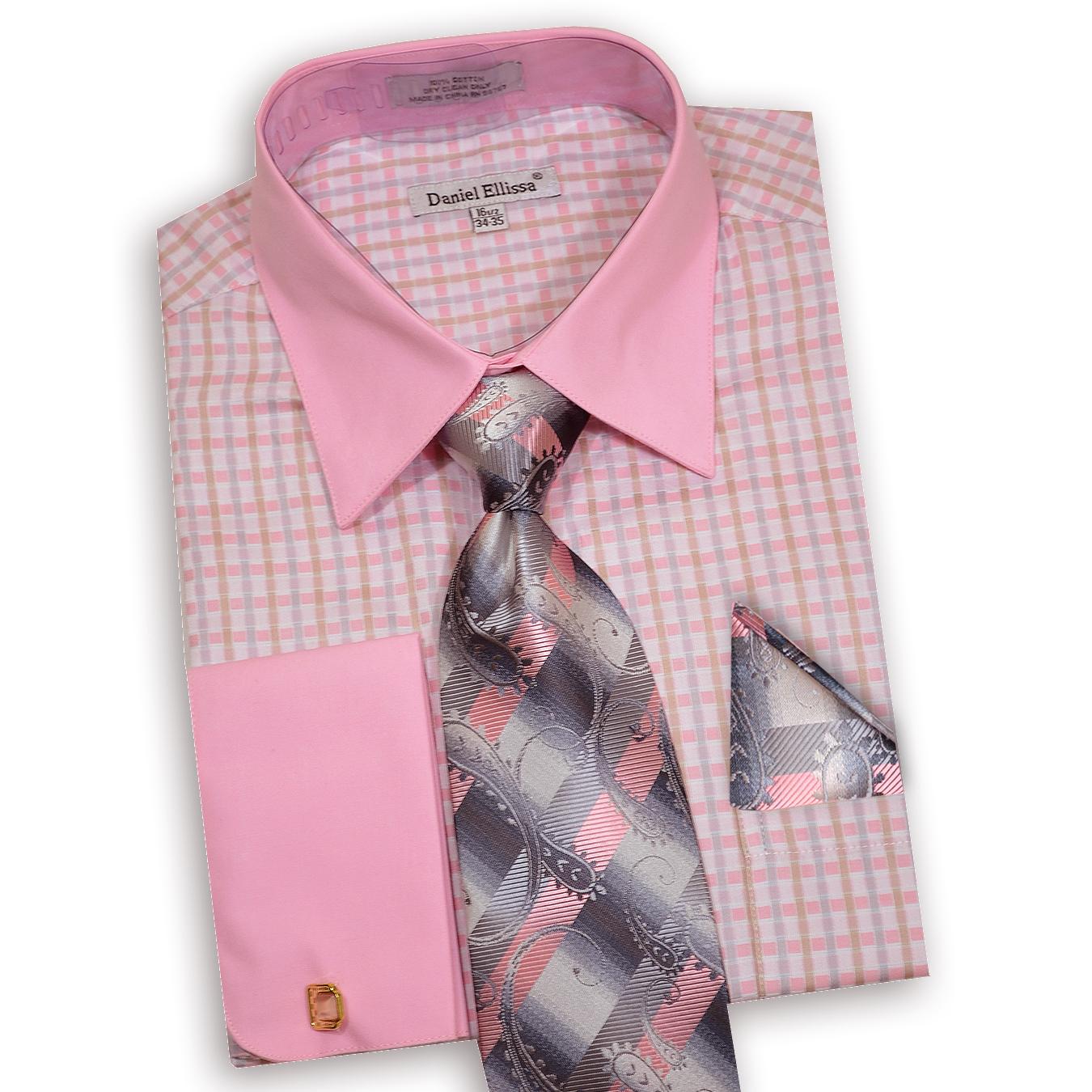 Daniel Ellissa Pink Dress Shirt, Tie, Hanky w/Cufflinks
