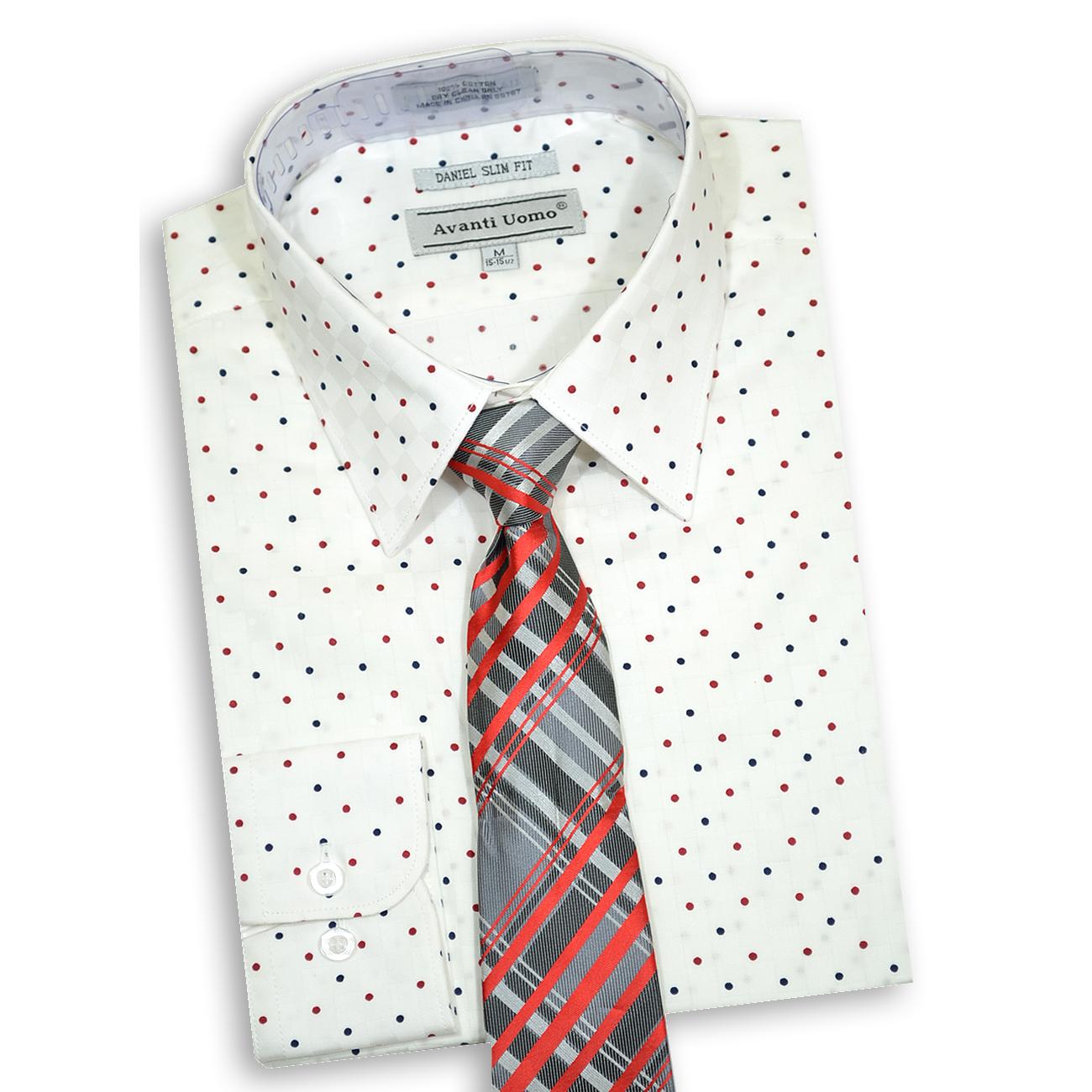 Sweeten Polished Decompose Avanti Uomo White / Burgundy / Black Polka Dot Design Cotton Slim Fit Shirt  / Tie Set DNS10 Avanti Polka Dot Slim Shirt/Tie Set | Upscale Menswear [] -  $79.80 :: Upscale Menswear - UpscaleMenswear.com