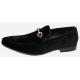 La Milano "Barney" Black Velvet Slip-On Gold Bit Loafers