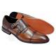La Milano "Greyson" Cognac Woven Calfskin Leather Cap Toe Double Monk Strap Shoes