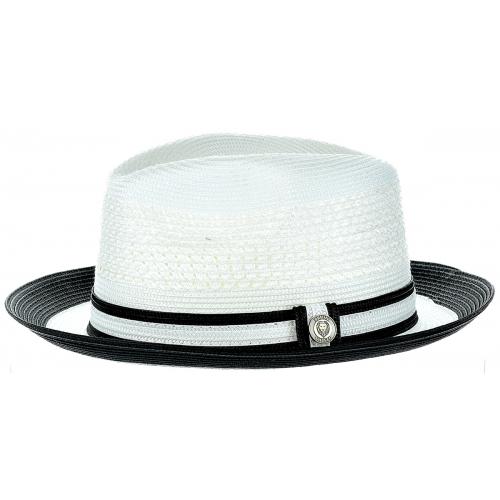 Bruno Capelo White / Black Braided Fedora Straw Hat With Contrast Brim DT-930