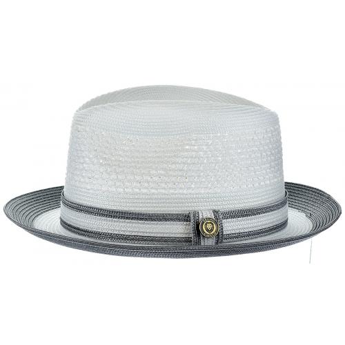 Bruno Capelo White / Silver Grey Braided Fedora Straw Hat With Contrast Brim DT-934