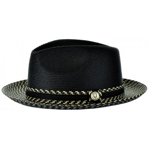 Bruno Capelo Black / Cream Braided Fedora Straw Hat With Contrast Brim MA-924