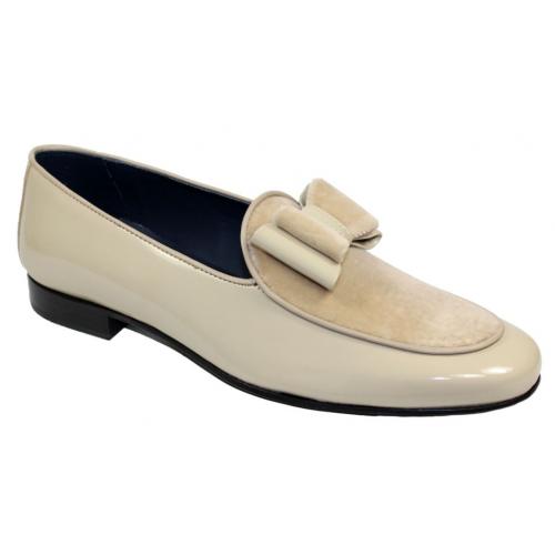 Duca Di Matiste "Amalfi" Champagne Genuine Velvet / Patent Leather Matching Bow Tie Loafer Shoes.