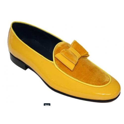 Duca Di Matiste "Amalfi" Yellow Genuine Velvet / Patent Leather Matching Bow Tie Loafer Shoes.