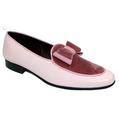 Duca Di Matiste "Amalfi" Pink Genuine Velvet / Patent Leather Matching Bow Tie Loafer Shoes.