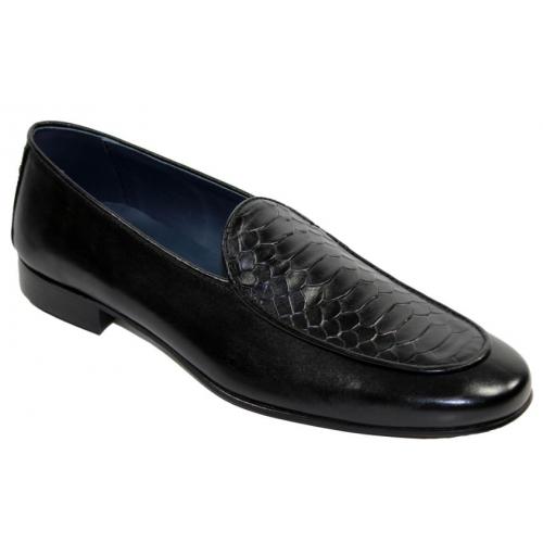 Duca Di Matiste "Artena" Black Genuine Calf Leather Loafer Shoes.