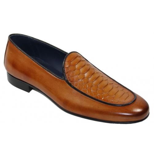 Duca Di Matiste "Artena" Cognac Genuine Calf Leather Loafer Shoes.