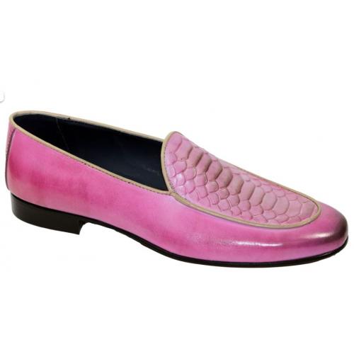 Duca Di Matiste "Artena" Pink Genuine Calf Leather Loafer Shoes.