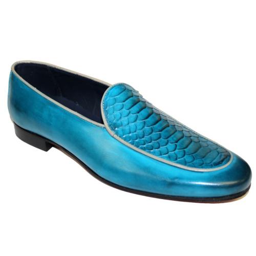 Duca Di Matiste "Artena" Turquoise Genuine Calf Leather Loafer Shoes.