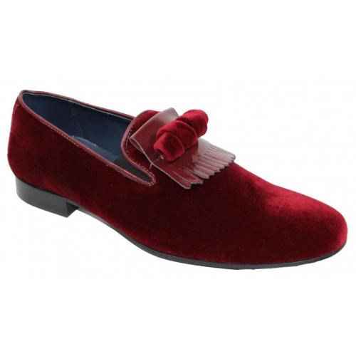 Duca Di Matiste "Capua" Burgundy Genuine Velvet / Patent Leather Kyltie Loafer Shoes.