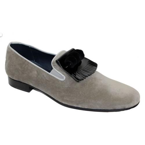 Duca Di Matiste "Capua" Grey / Black Genuine Velvet / Patent Leather Kyltie Loafer Shoes.