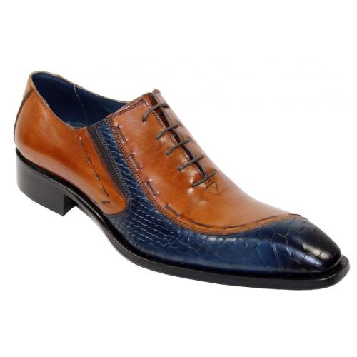 Duca Di Matiste "Ferrara" Cognac / Navy Genuine Calf Leather Lace Up Shoes.