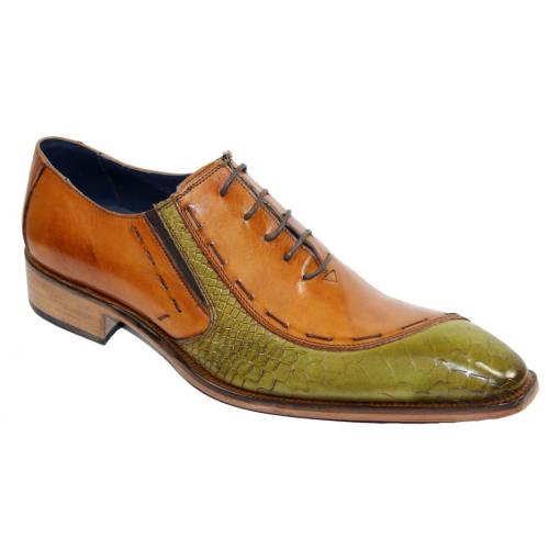 Duca Di Matiste "Ferrara" Cognac / Olive Genuine Calf Leather Lace Up Shoes.