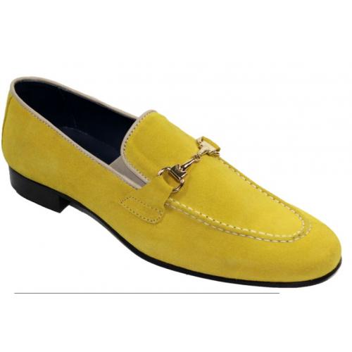 Duca Di Matiste "Forli" Yellow Genuine Suede Metal Horse Bit Loafer Shoes.