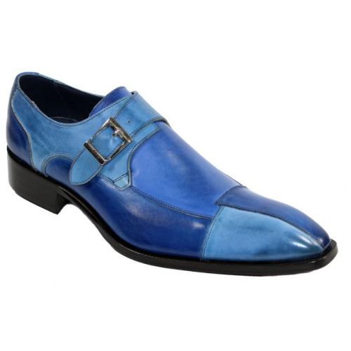 Duca Di Matiste "Lucca" Blue Combination Genuine Calfskin Monk Strap Loafer Shoes.