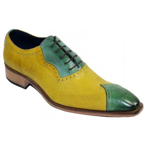 Duca Di Matiste "Marino" Green / Yellow Genuine Calfskin Lace up Oxford Shoes.
