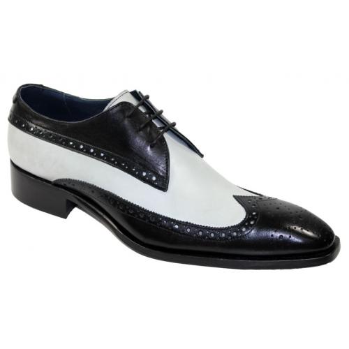 Duca Di Matiste "Ostia" Black / White Genuine Calfskin Lace up Wingtip Oxford Shoes.