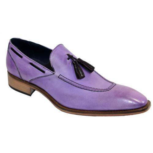 Duca Di Matiste "Rieti" Lavender Genuine Calfskin Tassels Loafers Shoes.
