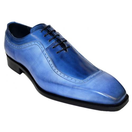 Duca Di Matiste "Tivoli" Blue / Ocean Blue Genuine Calfskin Lace-up Oxford Shoes.