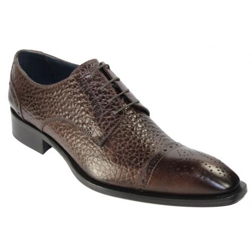 Duca Di Matiste "Trento" Chocolate Genuine Calfskin Lace-up Oxford Shoes.