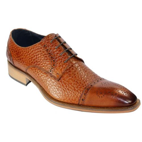 Duca Di Matiste "Trento" Cognac Genuine Calfskin Lace-up Oxford Shoes.