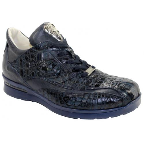 Fennix Italy 3044 Navy Genuine Hornback Crocodile / Calf Leather Sneakers.
