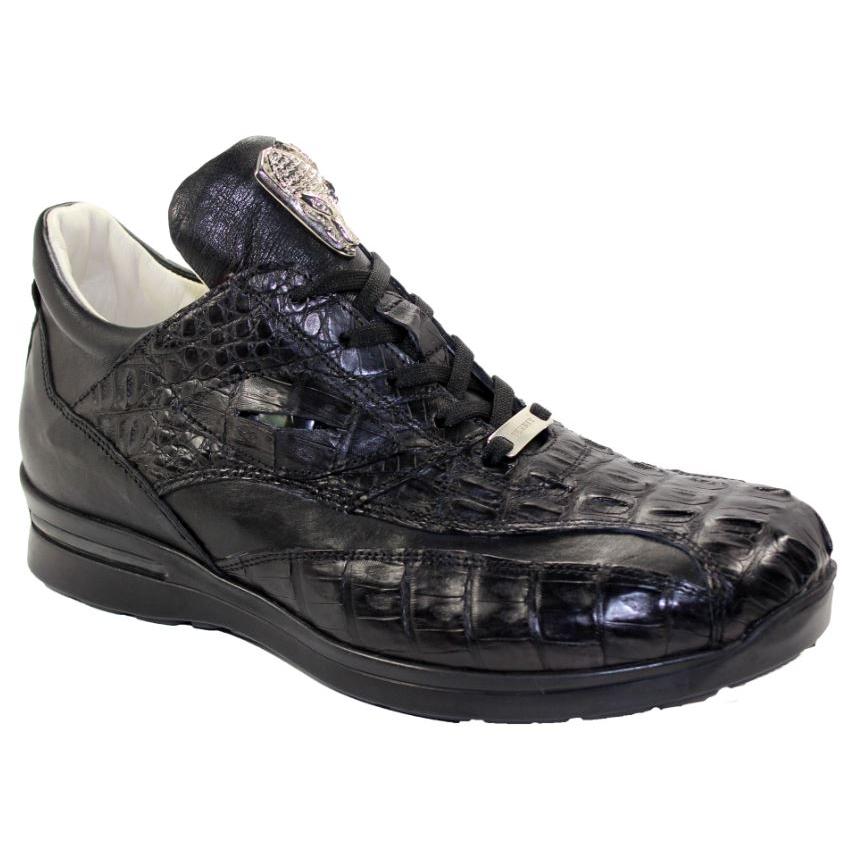 Fennix Italy Black Genuine Hornback Crocodile / Calf Leather Sneakers ...