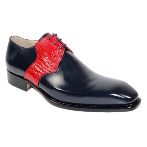 Fennix Italy "Arthur" Navy / Red Genuine Alligator Oxford Shoes.