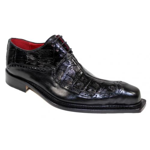 Fennix Italy "Finley" Black Genuine Alligator / Calf Oxford Shoes.