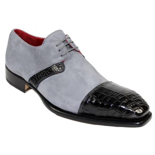 Fennix Italy "Harrison" Black / Grey Genuine Alligator / Suede Oxford Shoes.