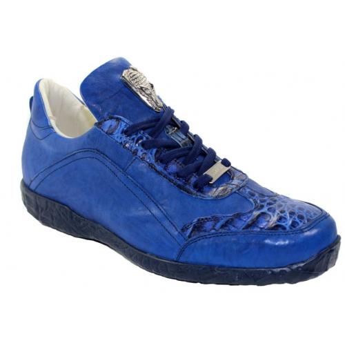Fennix Italy "Jack" Blue Genuine Hornback Crocodile / Calf Sneakers.