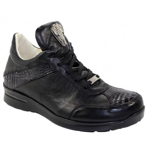 Fennix Italy "Jake" Black Genuine Alligator / Calf  Leather Sneakers.
