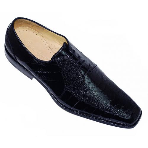 Belvedere "Bergamo" Black Genuine Ostrich / Eel Shoes 215