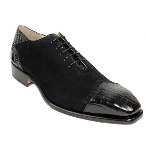 Fennix Italy "James" Black Genuine Alligator / Suede Oxford Shoes.