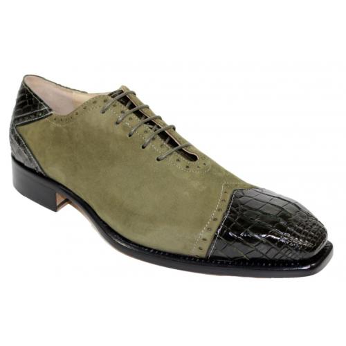 Fennix Italy "James" Olive Genuine Alligator / Suede Oxford Shoes.