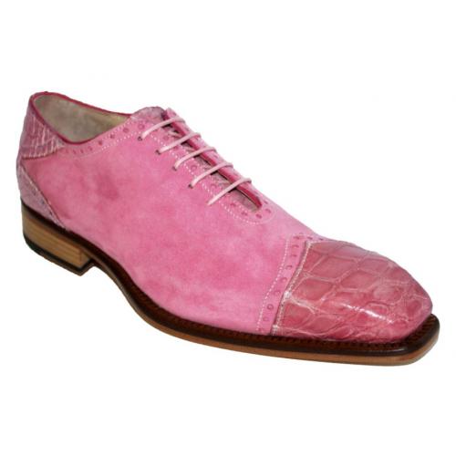 Fennix Italy "James" Pink Genuine Alligator / Suede Oxford Shoes.