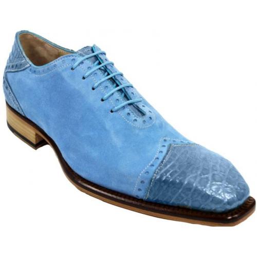 Fennix Italy "James" Light Blue Genuine Alligator / Suede Oxford Shoes.