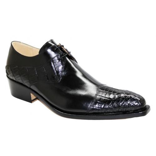Fennix Italy "Max" Black Genuine Hornback Crocodile / Calf  Leather Oxford Shoes.